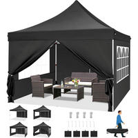 FALTPAVILLON 3 x 3 m Schwarz mit 4 Seitenwänden - Schwarz, Textil (299.7/320/299.7cm)