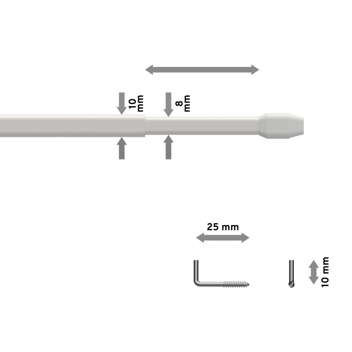 SCHEIBENSTANGEN/VITRAGESTANGEN MIT KLEBEHAKEN Geno 80-140 cm, oval, Weiß, Packung 2 Stück - Weiß, Kunststoff/Metall (1.2/2.4/140cm) - INTERDECO