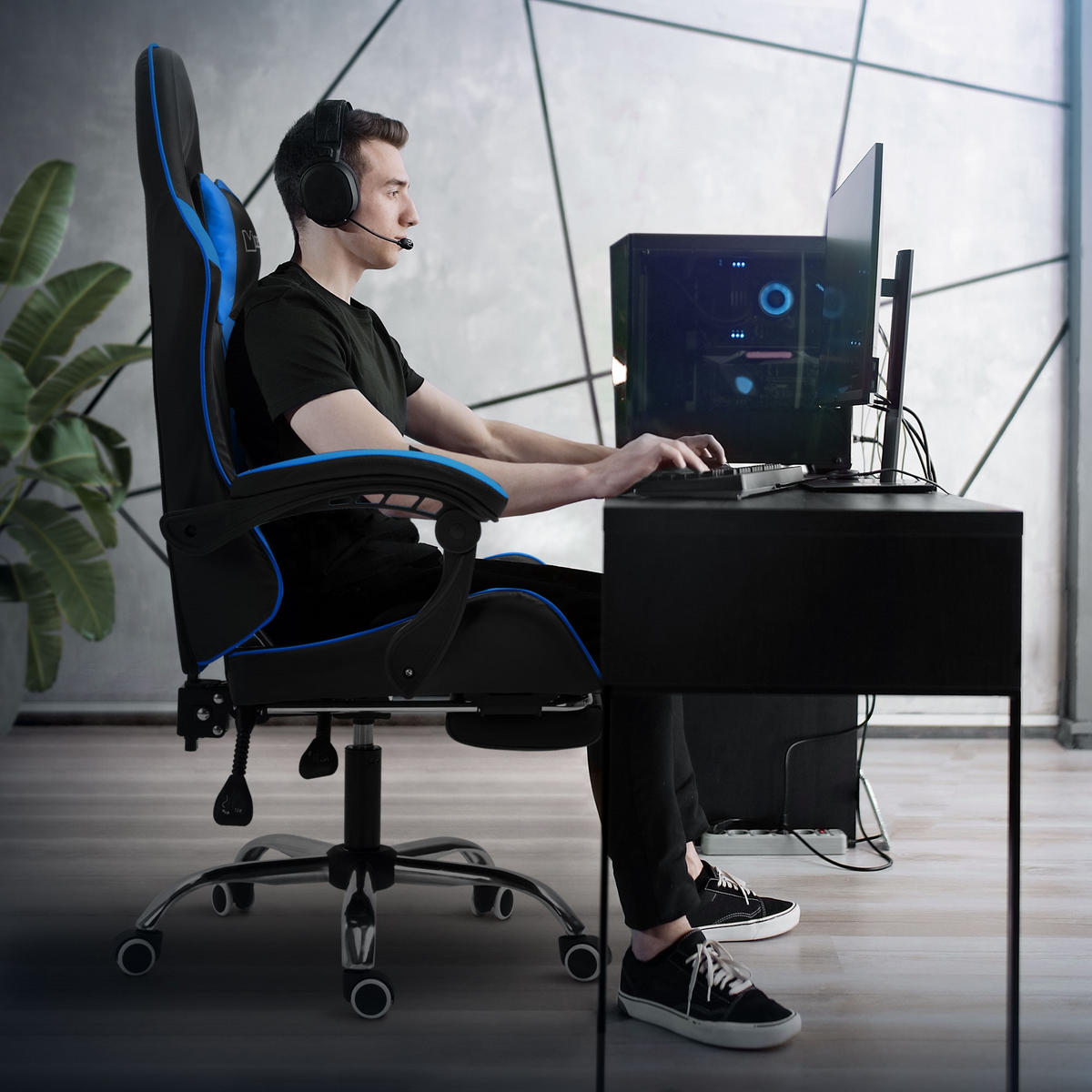GAMING-STUHL schwarz blau - Blau, Metall (62/128/62cm) - ML-DESIGN