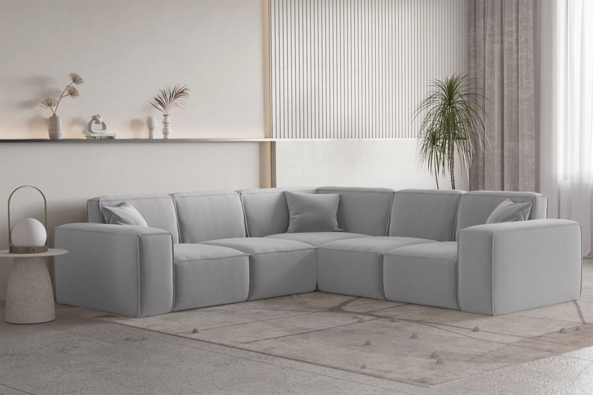 ECKSOFA Univ Celes Premium Opera Velvet - Hellgrau, Holzwerkstoff/Textil (246/246cm) - Fun Möbel