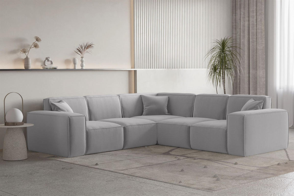 ECKSOFA Univ Celes Premium Opera Velvet - Hellgrau, Holzwerkstoff/Textil (246/246cm) - Fun Möbel