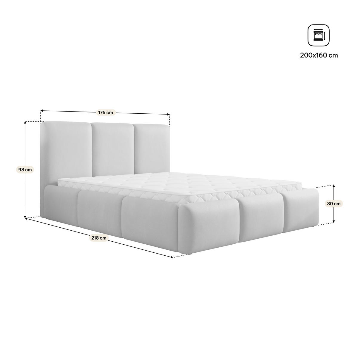 ČALOUNĚNÁ Postel ARSIL 160x200 cm Šedá - šedá, kompozitní dřevo/textil (160/200cm) - MASSENO