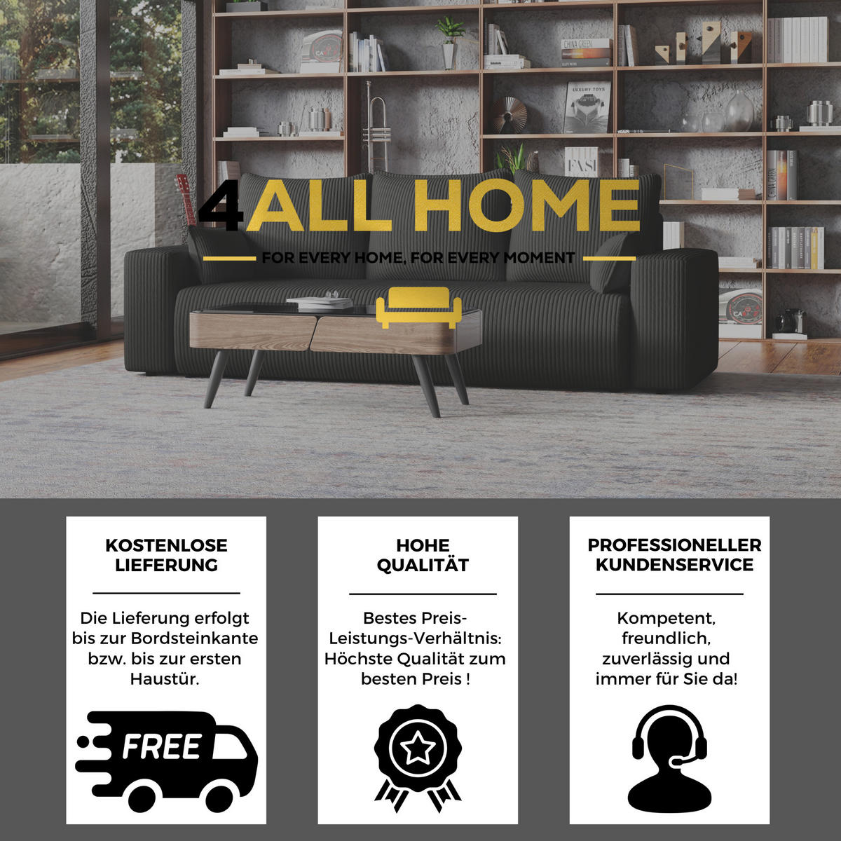 SOFA Bubi mit Bettkasten und Schlaffunktion, Cordstoff - Anthrazit, Holzwerkstoff (242/85/95cm)