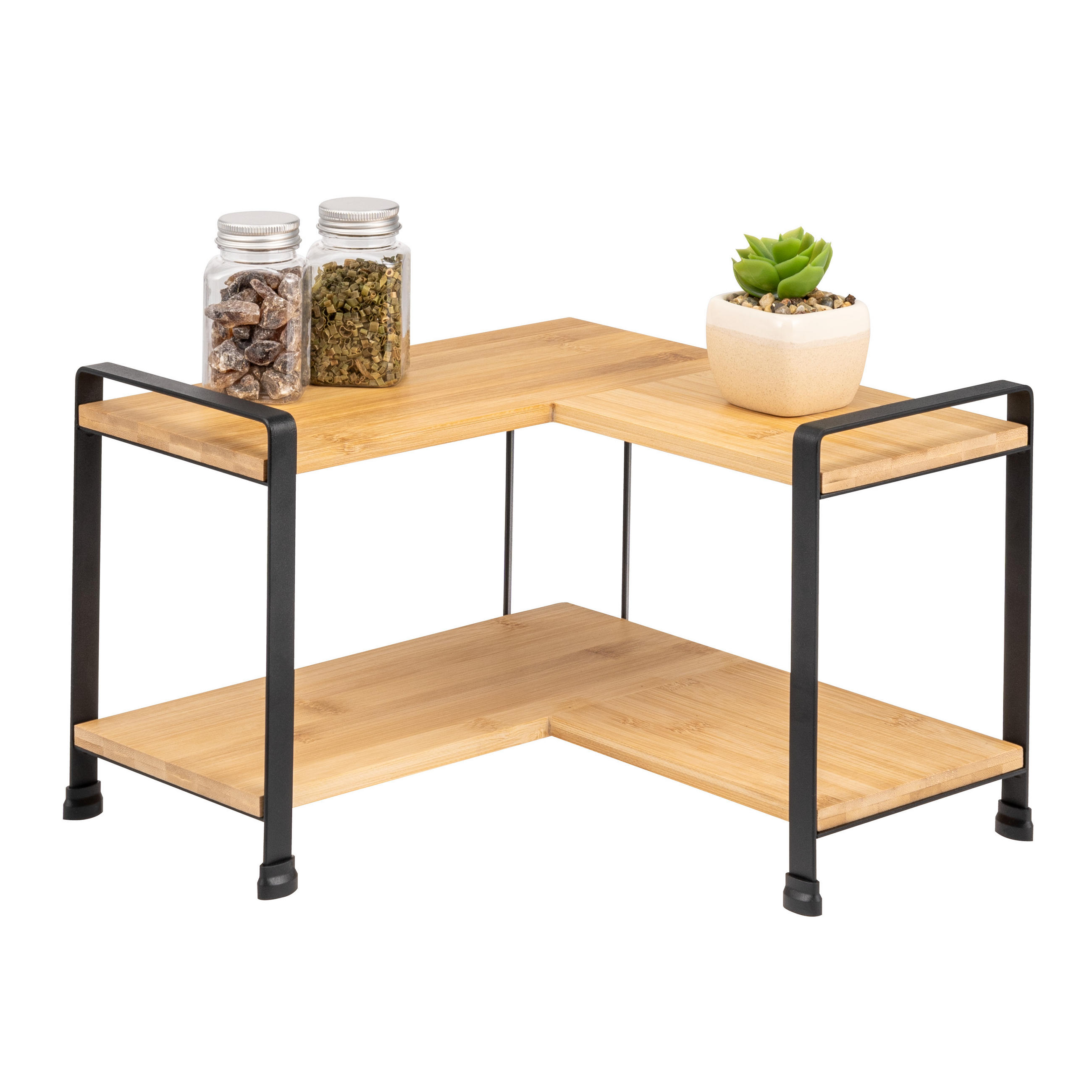 GEWÜRZ-ECKREGAL Bambus/Metall schwarz - Schwarz, Holz (31.5/21/31.5cm) - eluno