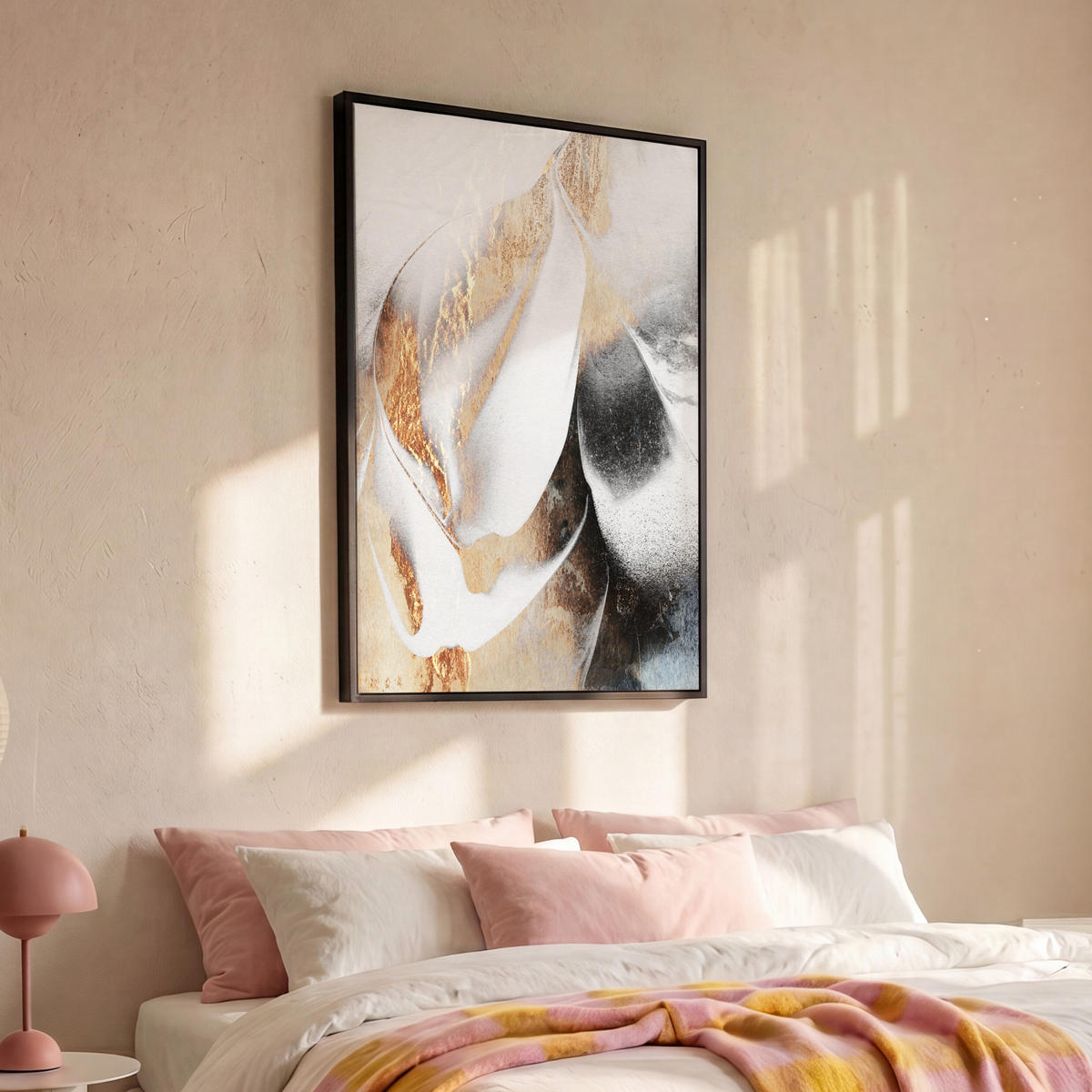 LEINWAND Bilder mit Rahmen - Luxus - Abstrakt - Gold - Weiß - 100x150 - Goldfarben, Textil (100/150cm) - MuchoWow