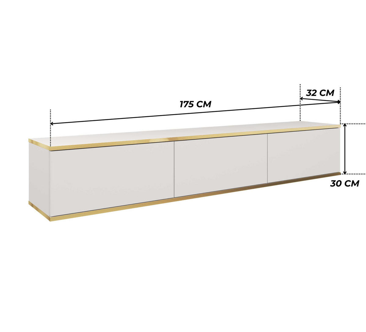TV-LOWBOARD FORNO (Weiß, Goldene Details, 3 Türen, 175 cm) - Weiß, Holz/Holzwerkstoff (175/30/32cm) - Ravio