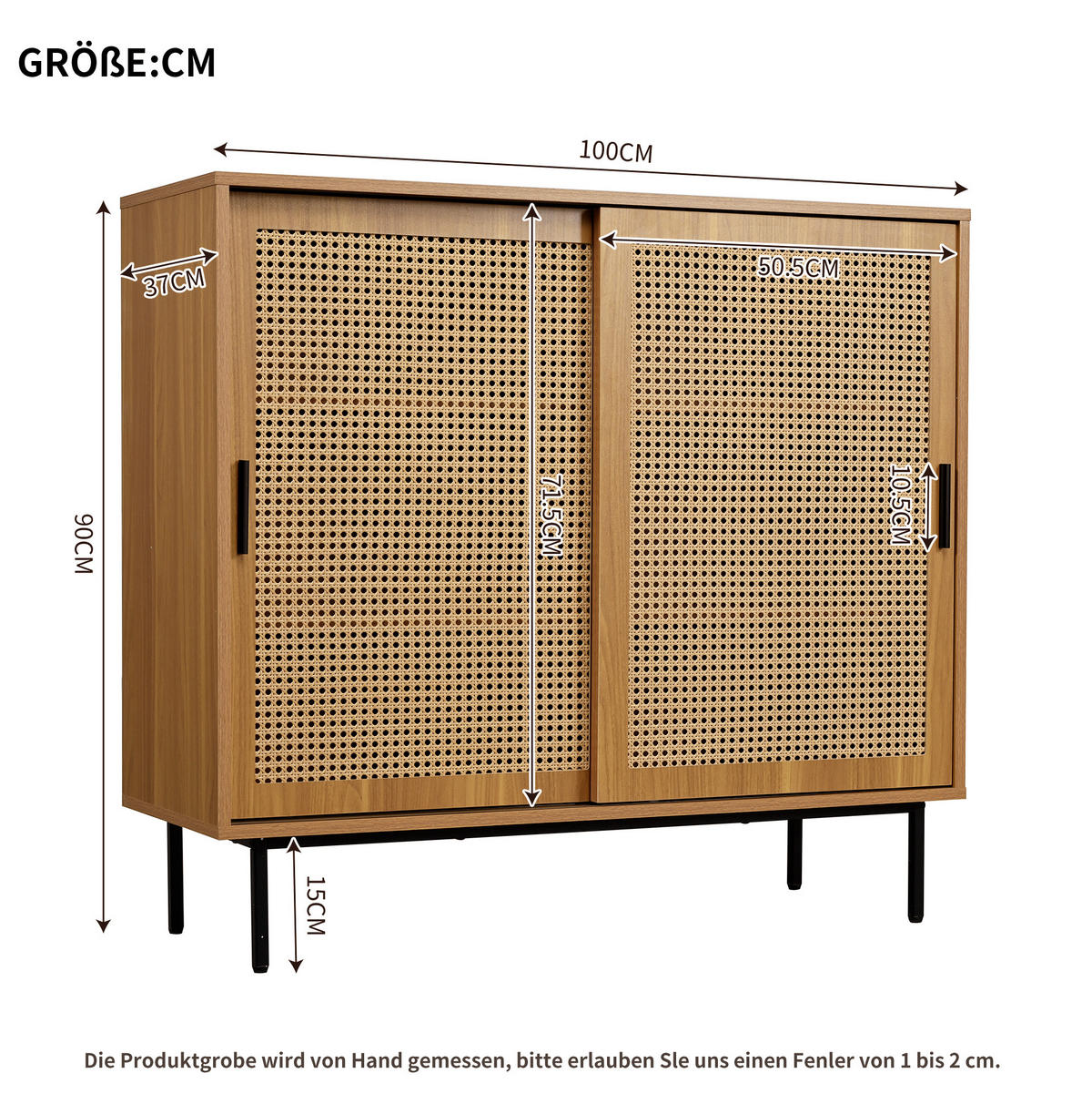SIDEBOARD 100/37/90 cm mit 2 Schiebetüren in Walnuss & Rattan-Optik - Walnussfarben, Holzwerkstoff (100/90/37cm) - BEAOK