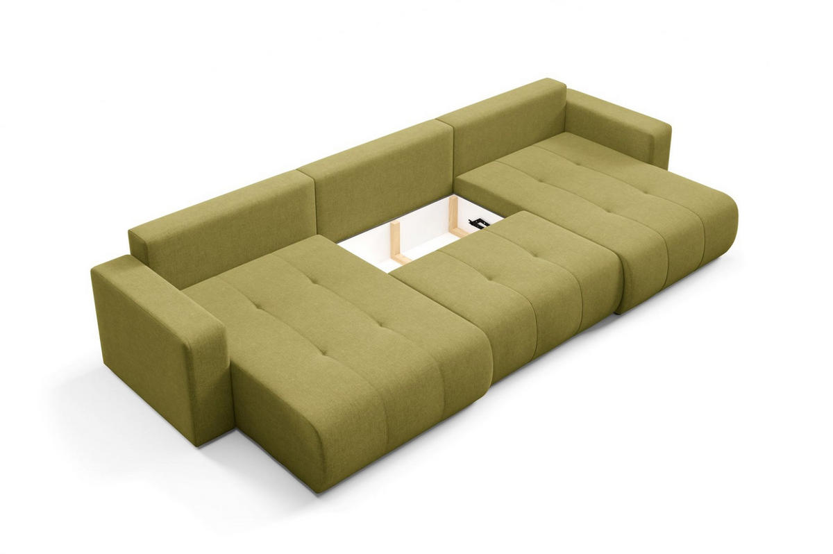 WOHNLANDSCHAFT Augusto - Dunkelgrün, Holzwerkstoff/Textil (344/82/149cm) - Fun Möbel