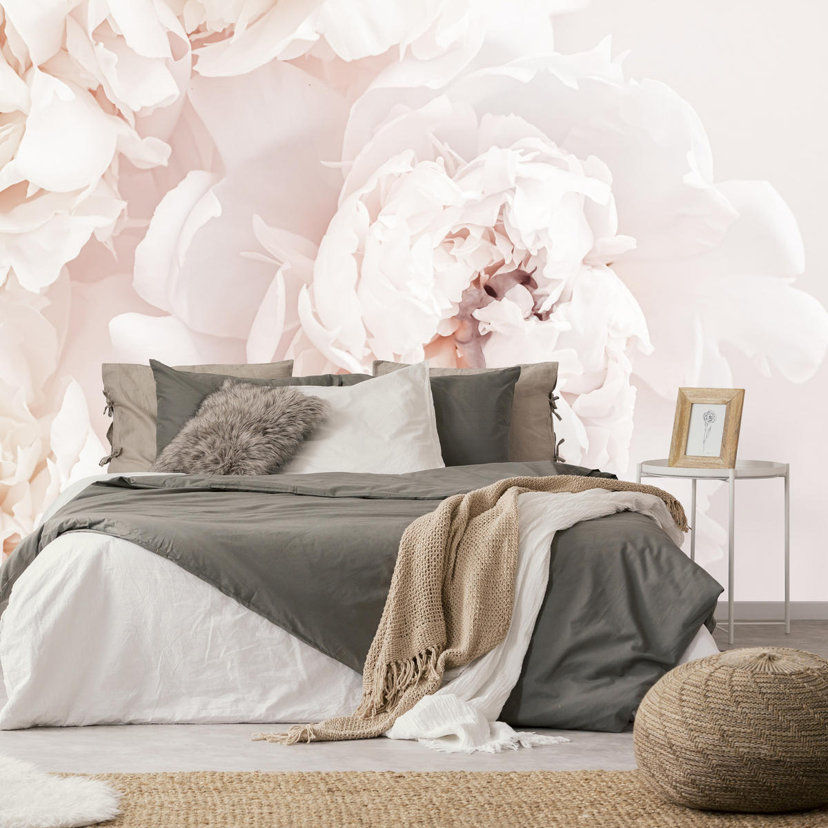 FOTOTAPETE für Schlafzimmer Pfingstrosen Blumen 3D 250x175 - Beige/Rosa, Papier (250/175cm) - Muralo