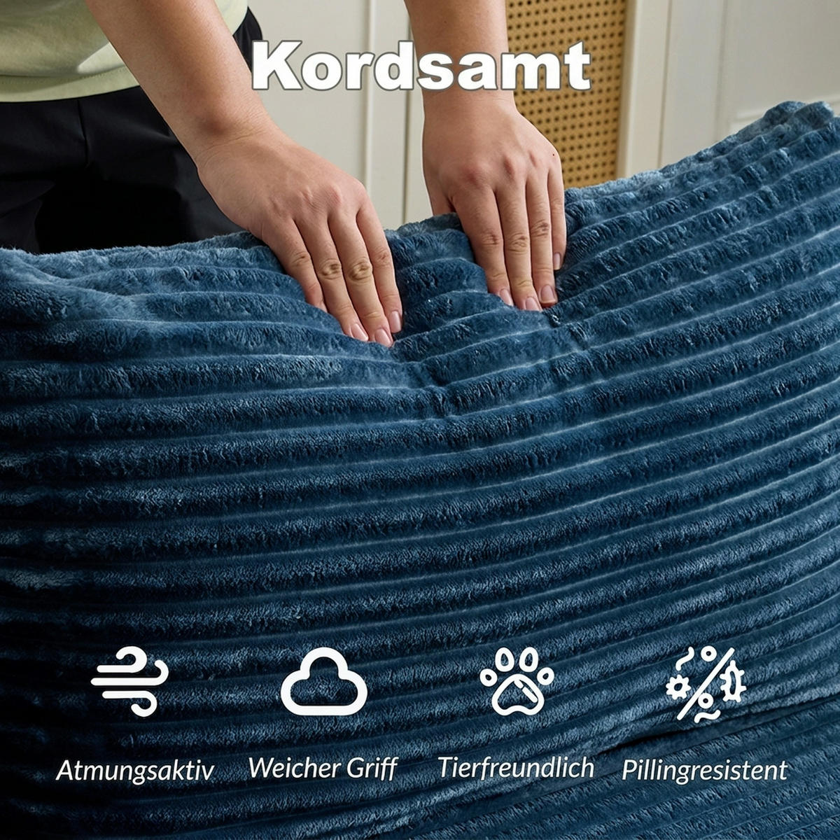 ECKSOFA 279/179/83 cm Blau Cord mit Chaiselongue - Blau, Textil (179/83/279cm) - Oxeza