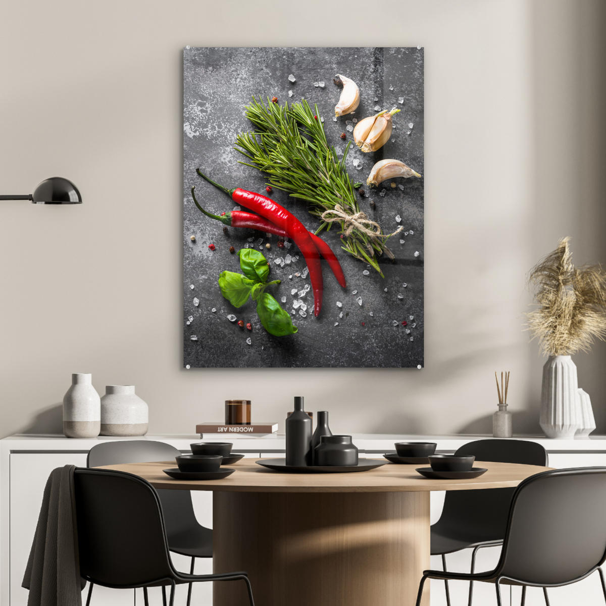 OBRAZ NA AKRYLOVOM SKLE Korenie - bylinky - korenie - betón 60x80 cm - tmavosivá, sklo (60/80cm) - MuchoWow