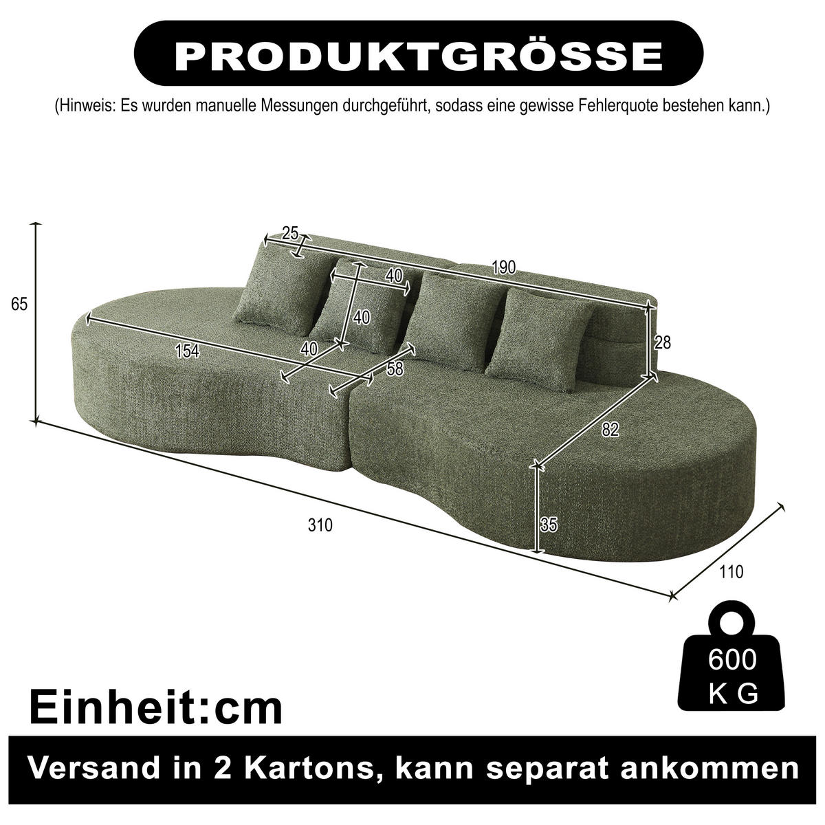 4-SITZER SOFA Chenille Grün modular - Grün, Textil (310/65/110cm) - WISHDOR