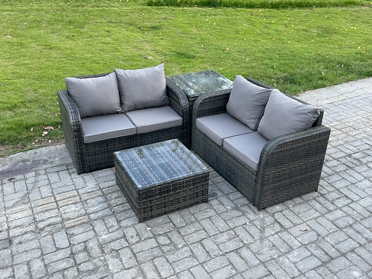 GARTENMÖBELGARNITUR Polyrattan Dunkelgrau 4-Sitzer - Dunkelgrau, Metall - Fimous