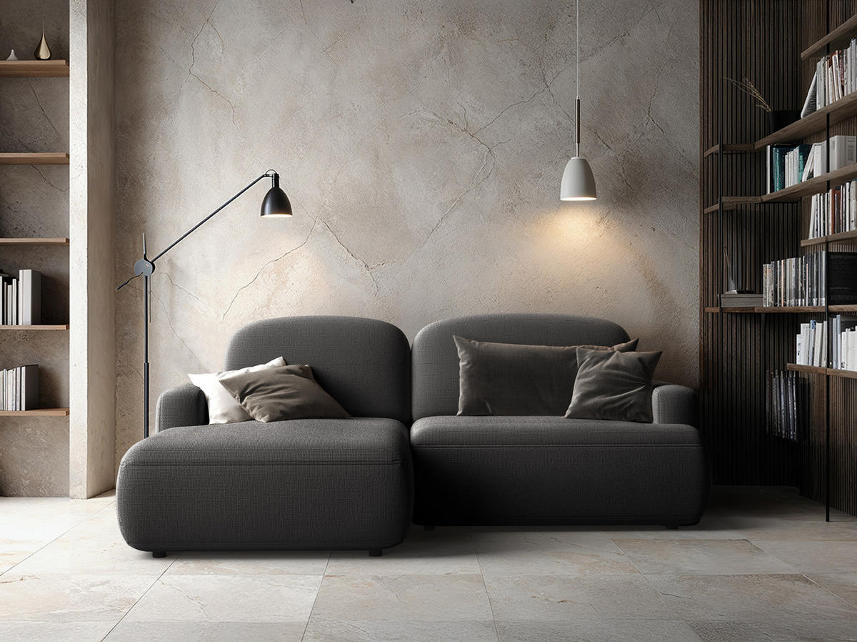 ECKSOFA Warm rechts – Anthrazit, mit Schlaffunktion und Bettkasten - Anthrazit, Textil (246/176cm)