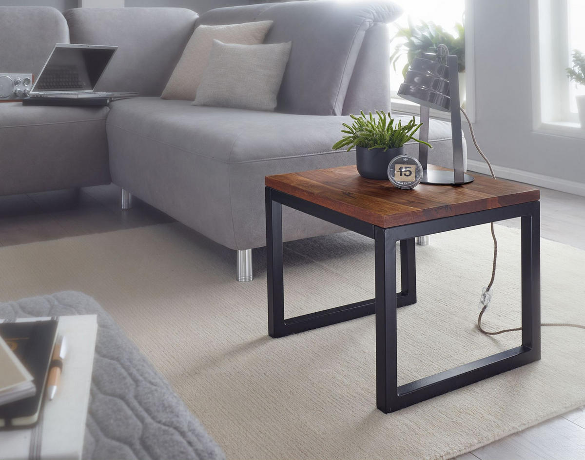 BEISTELLTISCH – Massivholz Braun rechteckig robust Industrial - Schwarz/Braun, Holz/Metall (45/45/40cm) - KADIMA DESIGN