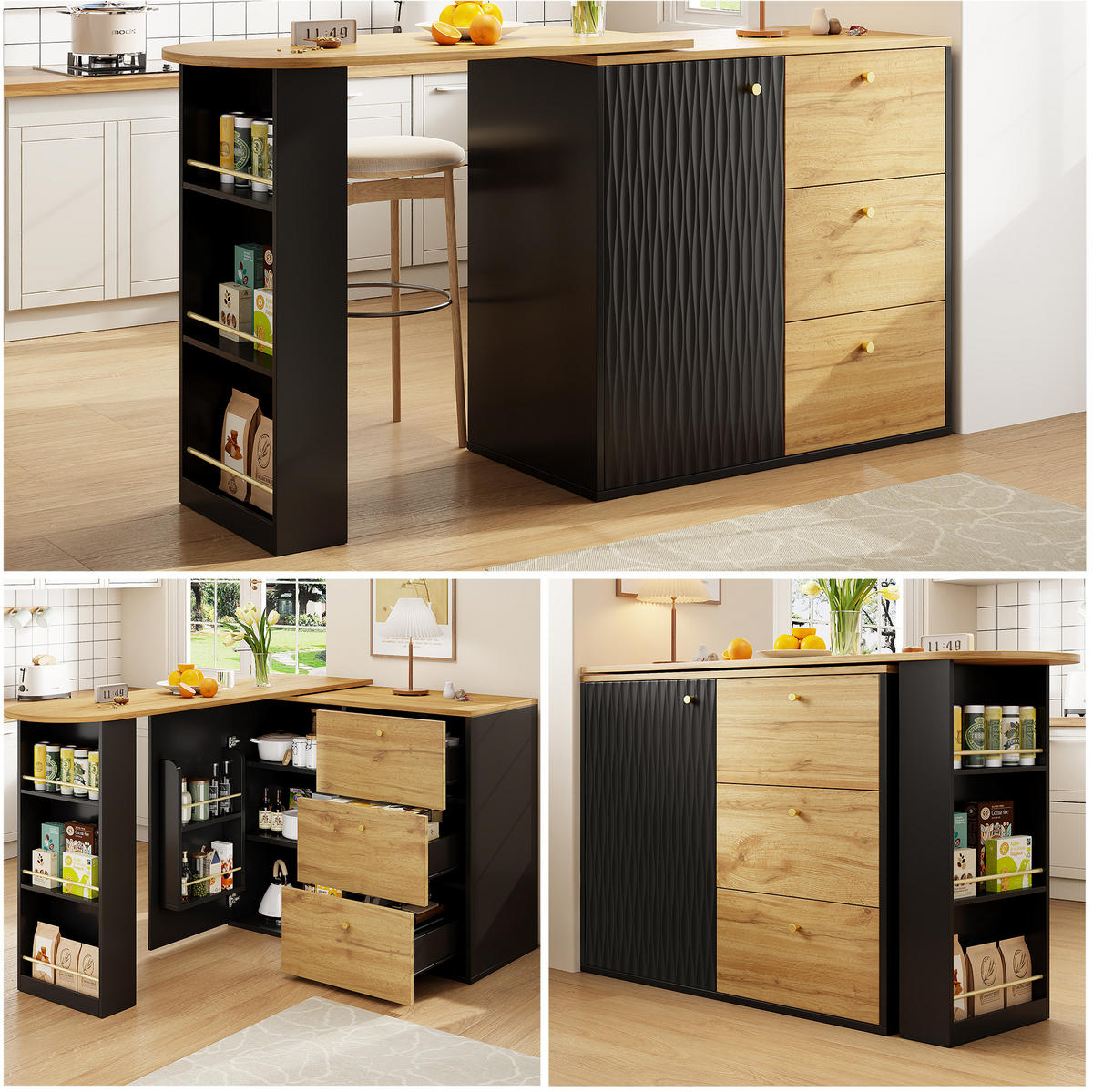 BARTISCH dreh- und ausziehbar 138-204 x 39 x 104 cm MDF Schwarz - Schwarz, Holzwerkstoff (39/104/204cm) - Meubliv