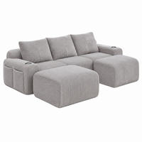 SOFA modular 3-Sitzer Cord Light Gray mit 2 Hockern - Hellgrau, Kunststoff (174/80/268.1cm) - Meubliv