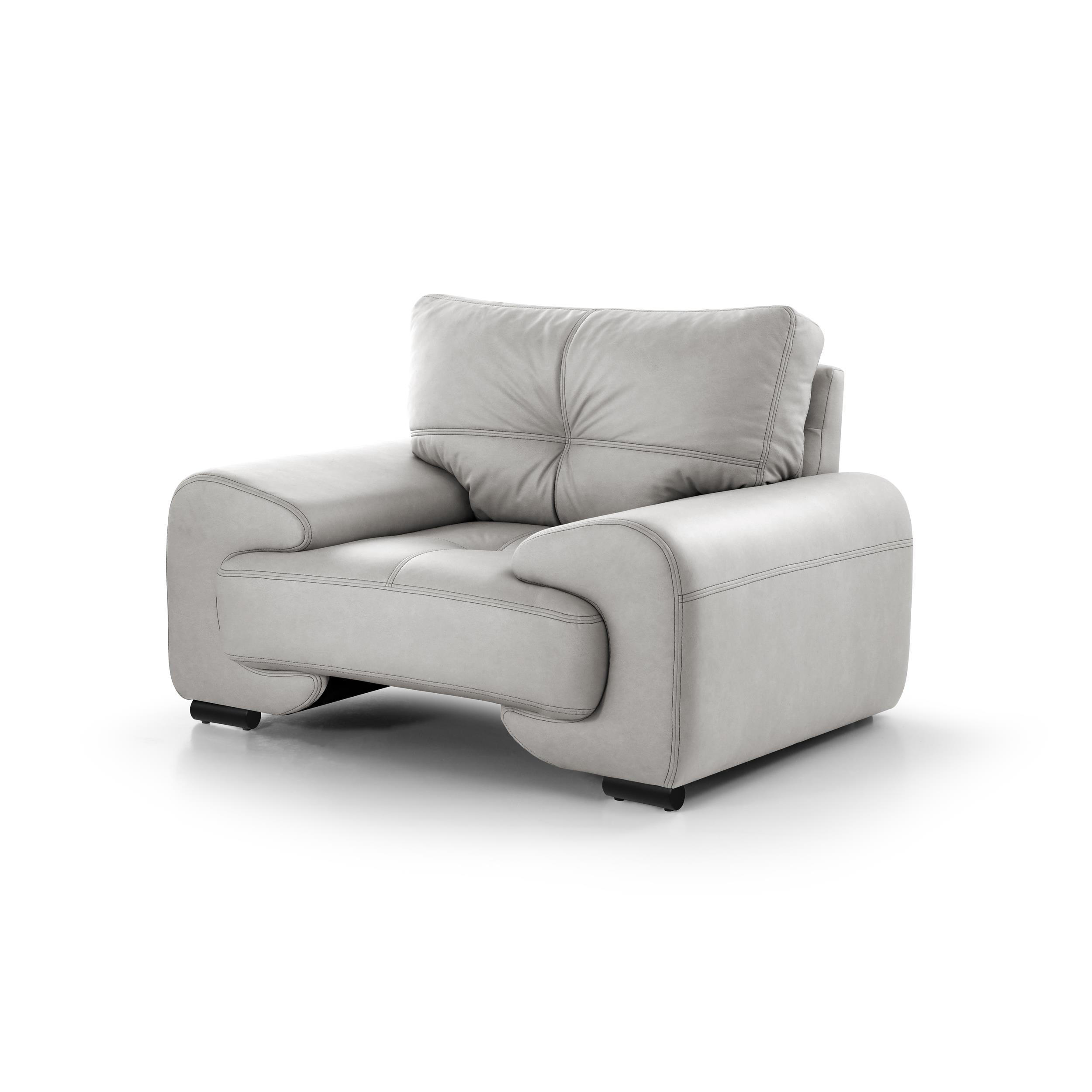 RELAXSESSEL Omega aus Kunstleder, Hellgrau - Hellgrau/Schwarz, Leder (128/88/98cm) - Beautysofa