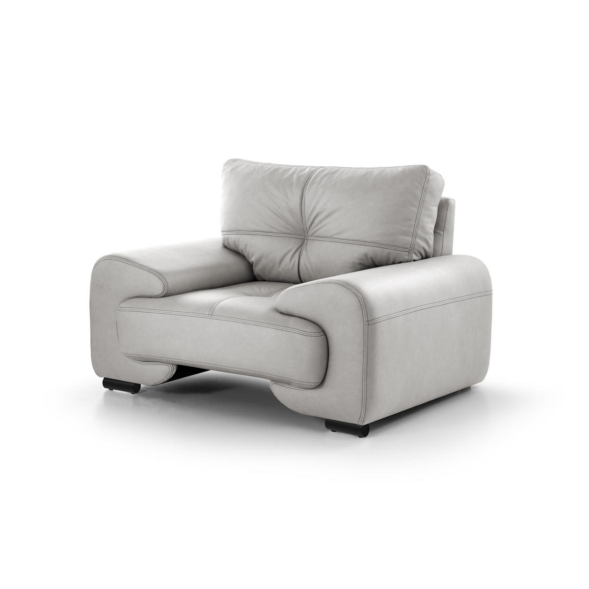 SITZGARNITUR Omega, zwei Sofas und Sessel, aus Kunstleder, Hellgrau - Hellgrau/Schwarz, Leder (225/88/98cm) - Beautysofa