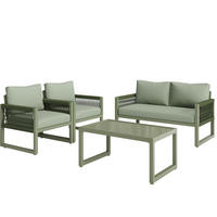 GARTEN-LOUNGE-SET mit Glas-Couchtisch & Seilgeflecht, 4-teilig, 126/65/72 cm, Grün - Grün, Metall - Redom