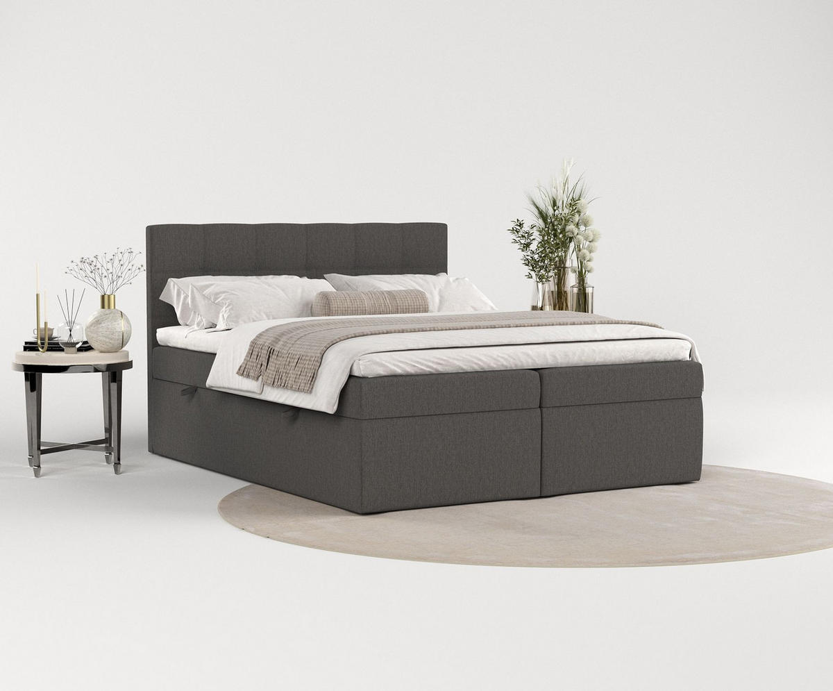 BOXBETT Tari Anthracite 180/200 cm mit Matratze und Topper - Anthrazit/Schwarz, Holz/Holzwerkstoff (180/200cm) - Maison de Reve