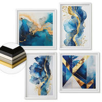 WANDBILDER 4er-Set - 50x50 cm & 40x60 cm Weißer Rahmen - Blaue abstrakte Muster - Weiß, Kunststoff (50/50cm) - ArtPrintCave