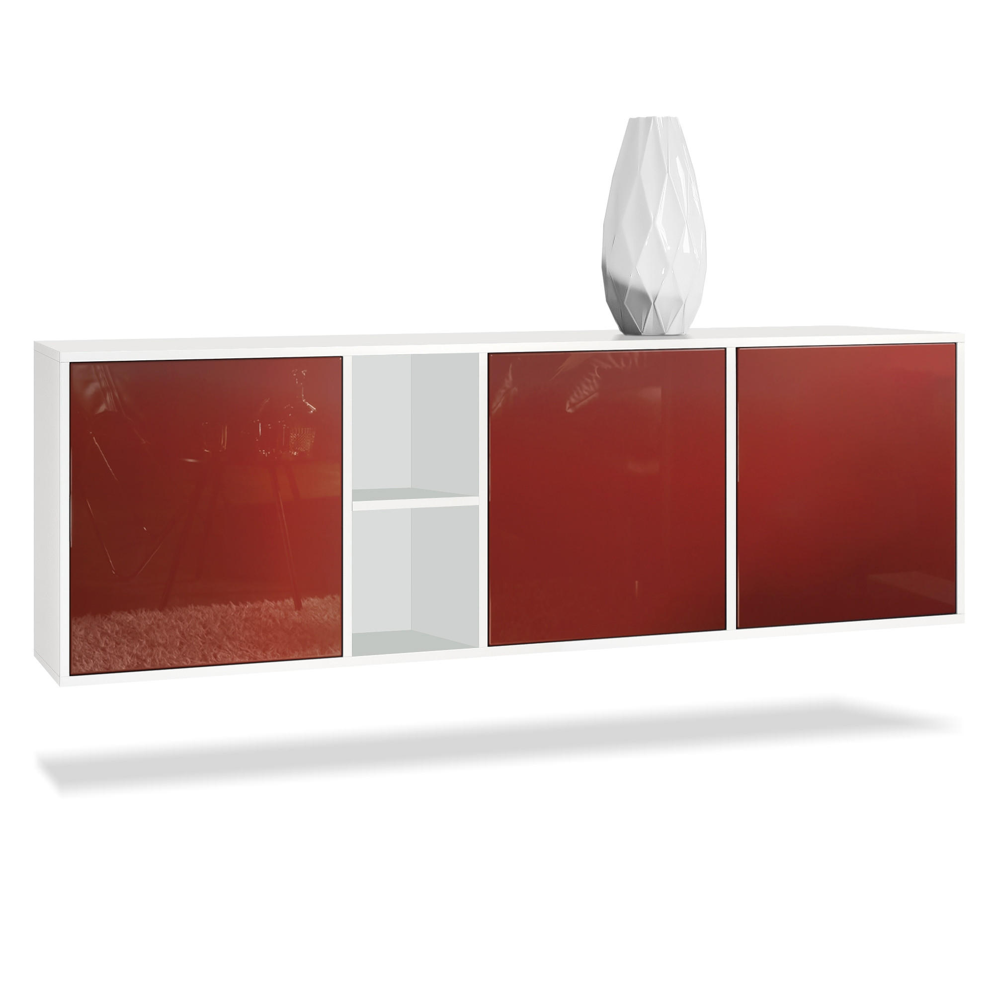 SIDEBOARD Cuba Türen in Bordeaux Hochglanz - Bordeaux, Holzwerkstoff (182/53/35cm) - Vladon