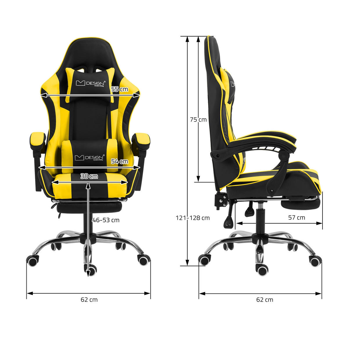 GAMING-STUHL schwarz gelb - Gelb, Metall (62/128/62cm) - ML-DESIGN
