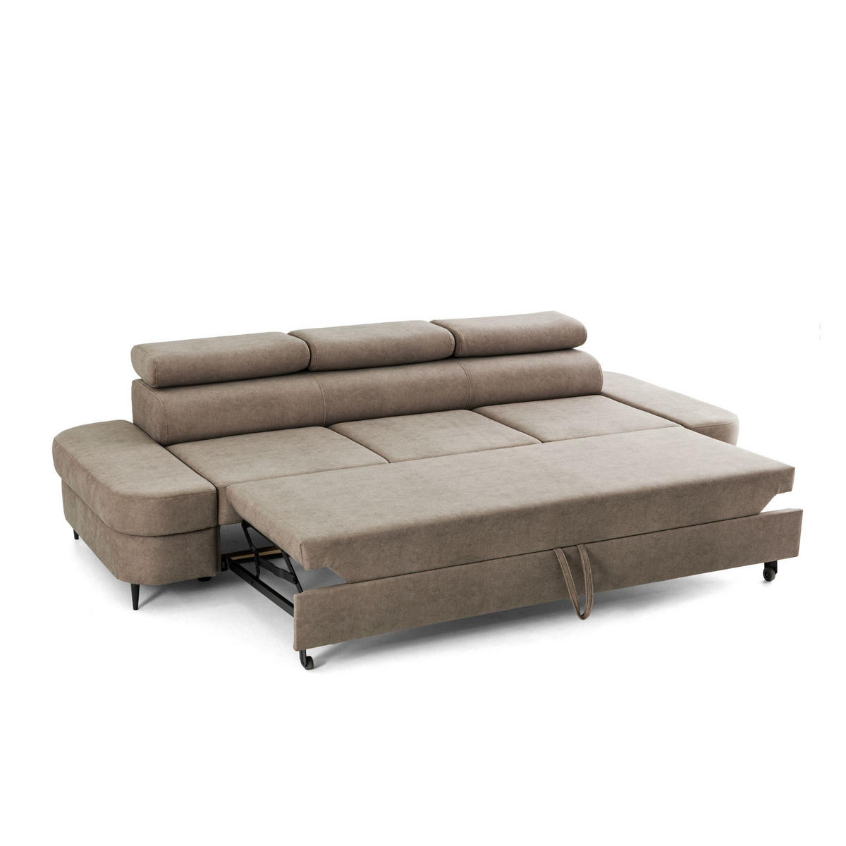 3-SITZER Sofa PRIAM mit Schlaffunktion 125x277 Velours Beige - Beige/Schwarz, Holz/Textil (278/95/102cm) - Muffo