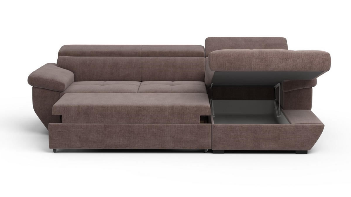 ECKSOFA mit Schlaffunktion und Bettkasten, verstellbare Kopflehnen - Taupe/Schwarz, Kunststoff/Textil (170/267cm) - Cotta