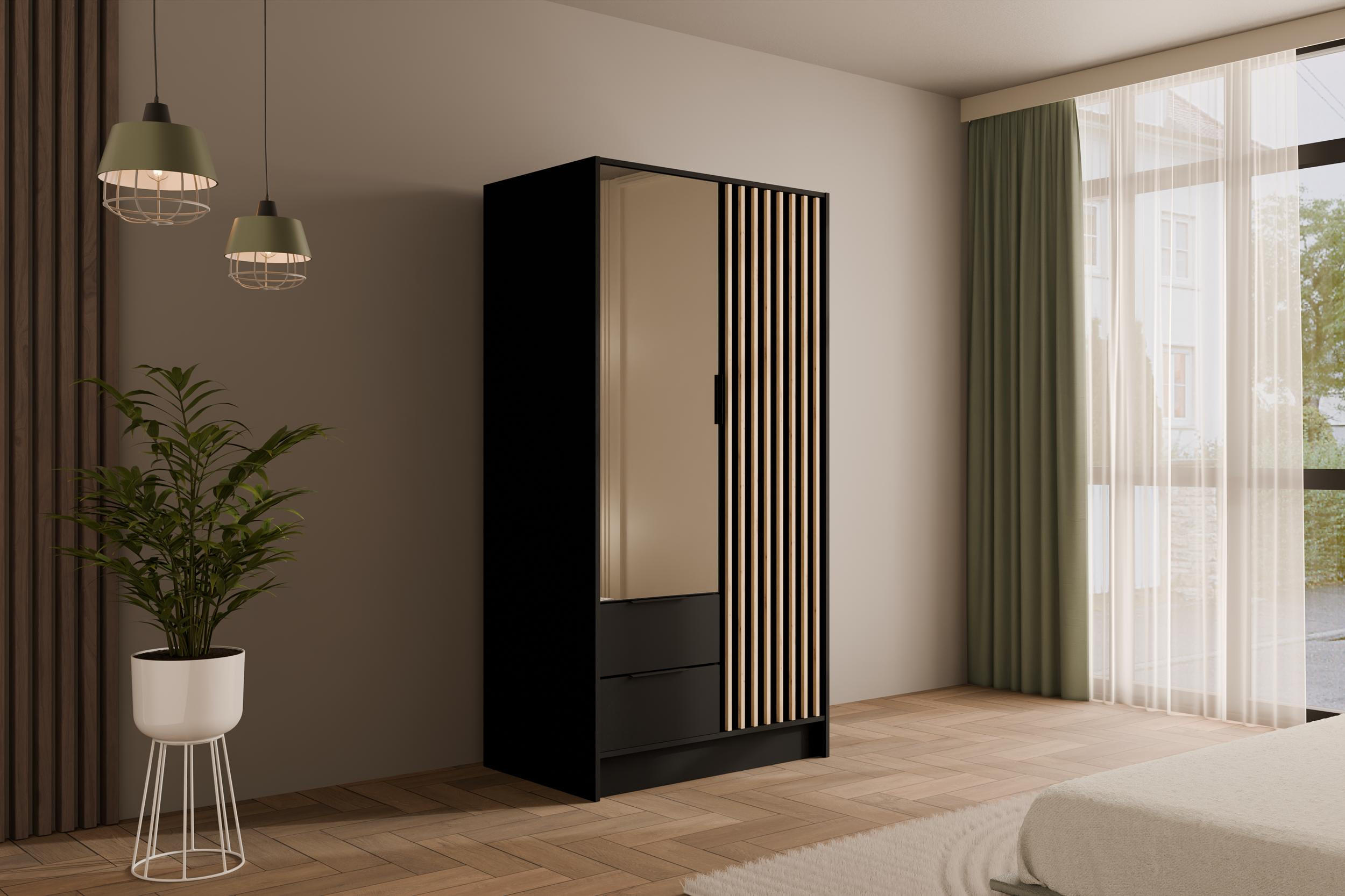 KLEIDERSCHRANK NELIA - 120 cm - Schwarz/Eiche Artisan, Holzwerkstoff (102/200/51cm) - ALTDECOR