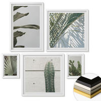 WANDBILDER 5er-Set - 50x50 cm & 20x30 cm & 40x60 cm Weißer Rahmen - Blätter tropischer Pflanzen in Pastellfarben - Weiß, Kunststoff (40/60cm) - ArtPrintCave