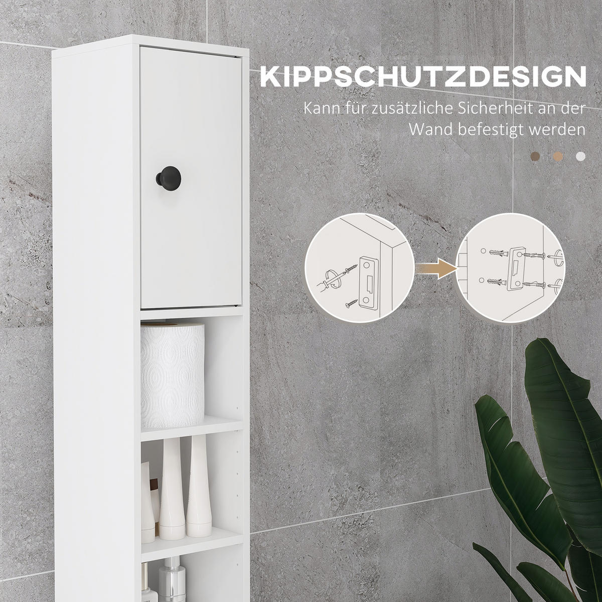 BADEZIMMERSCHRANK Spanplatte Weiß - Weiß, Karton (20/180/20cm) - Kleankin