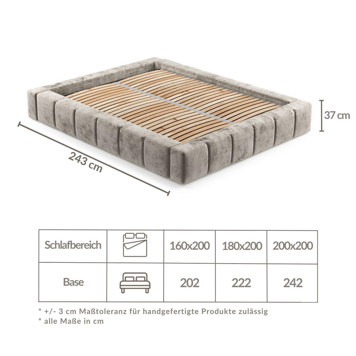 POLSTERBETT Aruba Beige 160/200 cm im Chenille-Stoff - Beige/Schwarz, Holz/Holzwerkstoff (160/200cm) - Maison de Reve