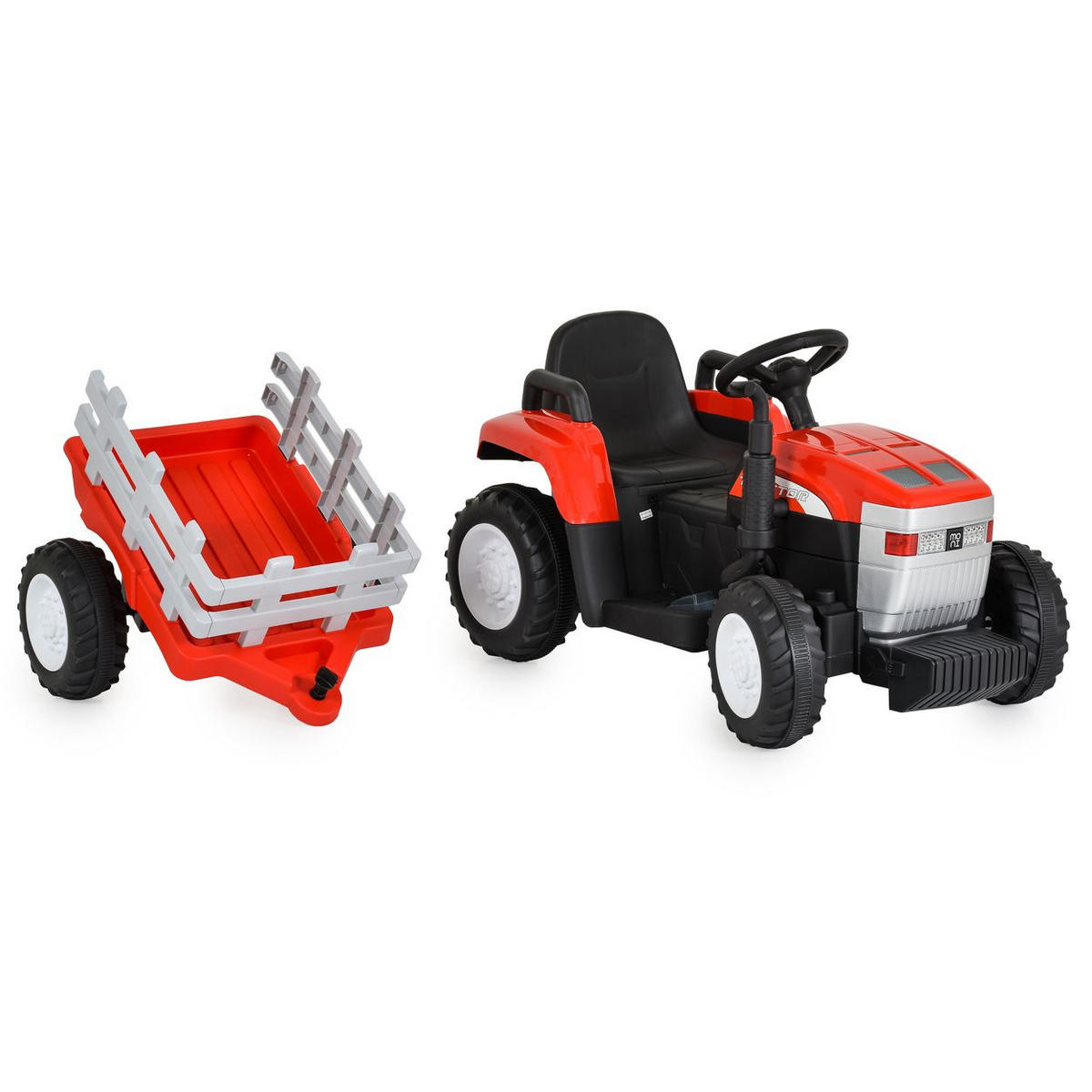 KINDER ELEKTROTRAKTOR Dallas rot mit Anhänger, Fernbedienung, Musik, Lichter - Rot, Kunststoff (140/52/53cm) - Moni