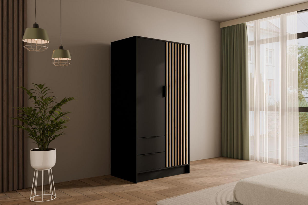 KLEIDERSCHRANK NELIA - 120 cm - Schwarz/Eiche Artisan, Holzwerkstoff (102/200/51cm) - ALTDECOR