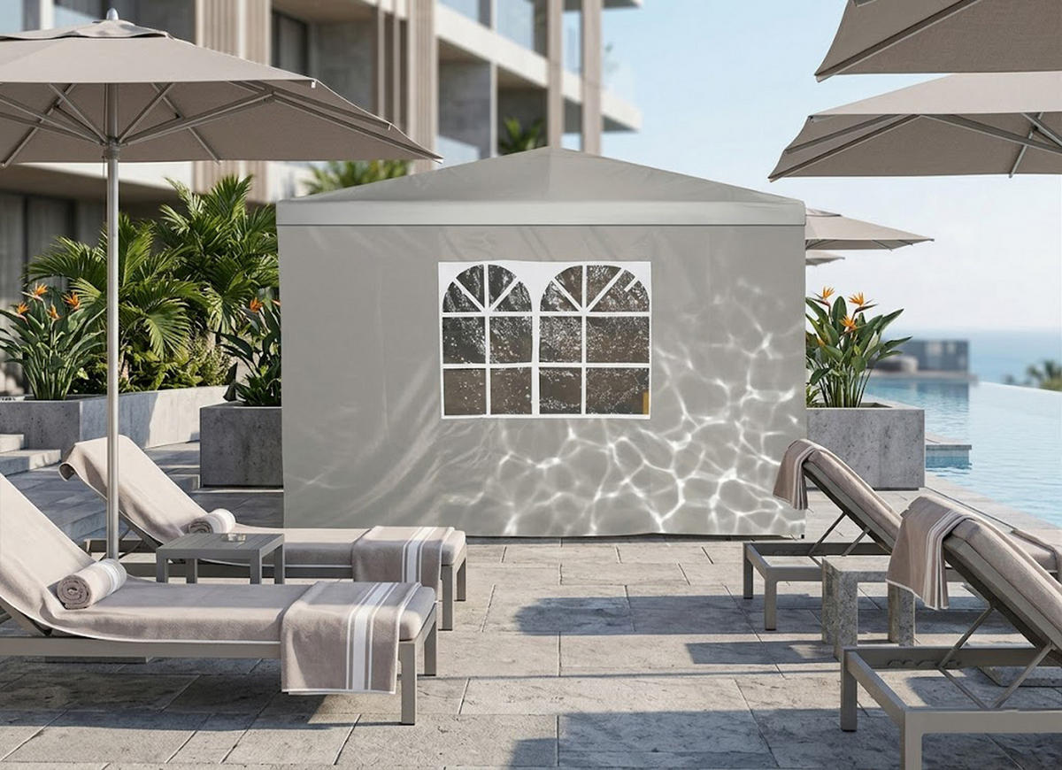 SEITENPLANE Roland für Pavillon mit Fenster 300x190 cm, Wasserabweisend, Farbe: Ecru - Naturfarben, Kunststoff (300/190/0.3cm) - TPFGarden