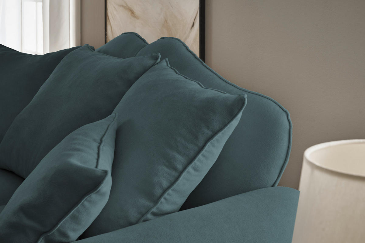SOFA blaugrün Landhaus, Couch 3,5-Sitzer 230 cm - Dunkelgrün, Holz/Textil (230/95/100cm) - Furn.Design