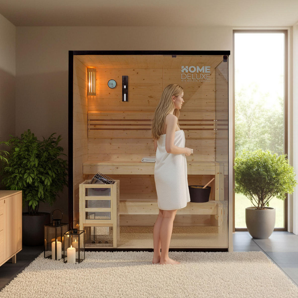 TRADITIONELLE SAUNA SHADOW L - L - Naturfarben, Holz (150/190/120cm) - Home Deluxe