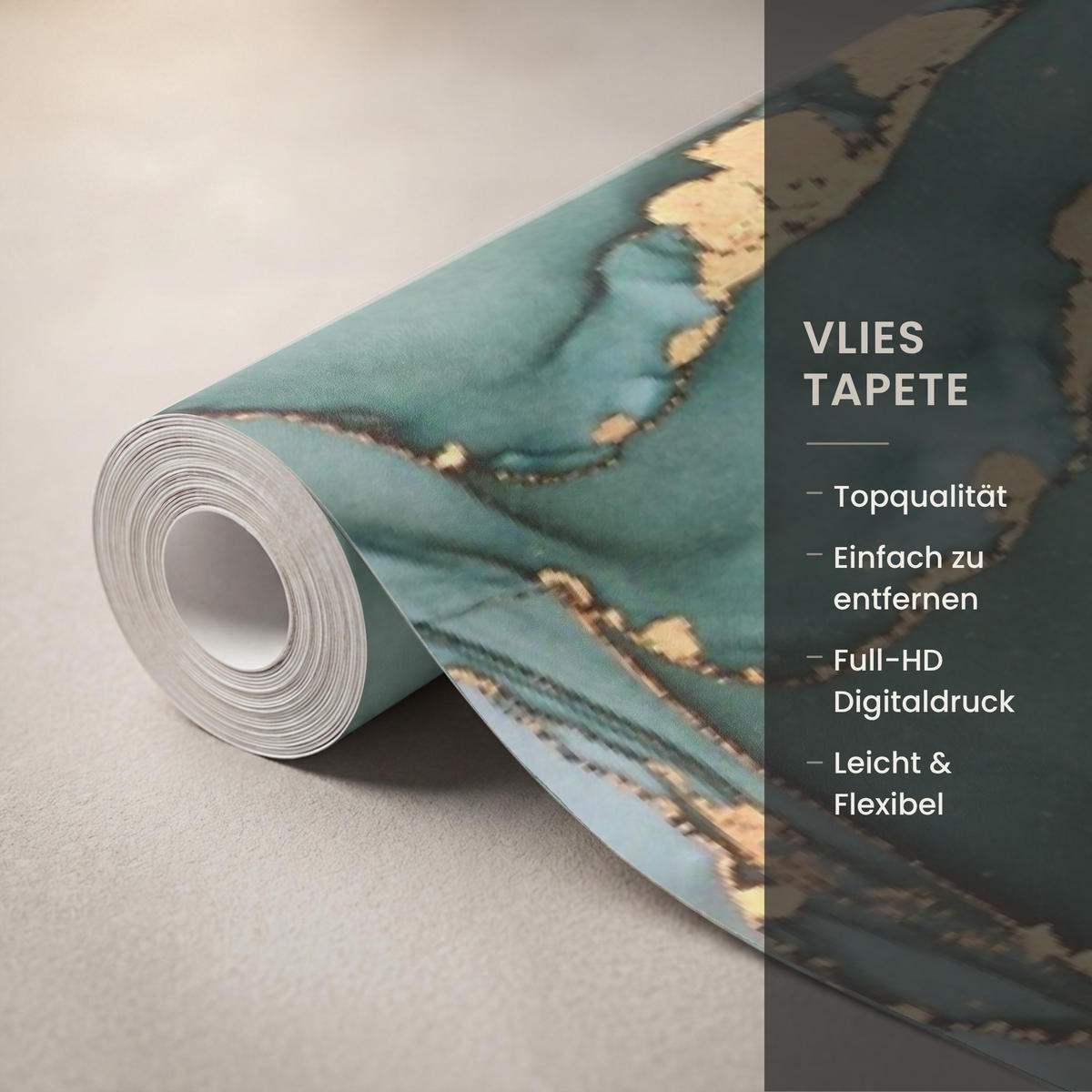 TAPETE - Gold - Marmor - Grün - Luxus - Marmoroptik - Grau - 120x220 cm - Grün, Papier (120/220cm) - OnlyWow