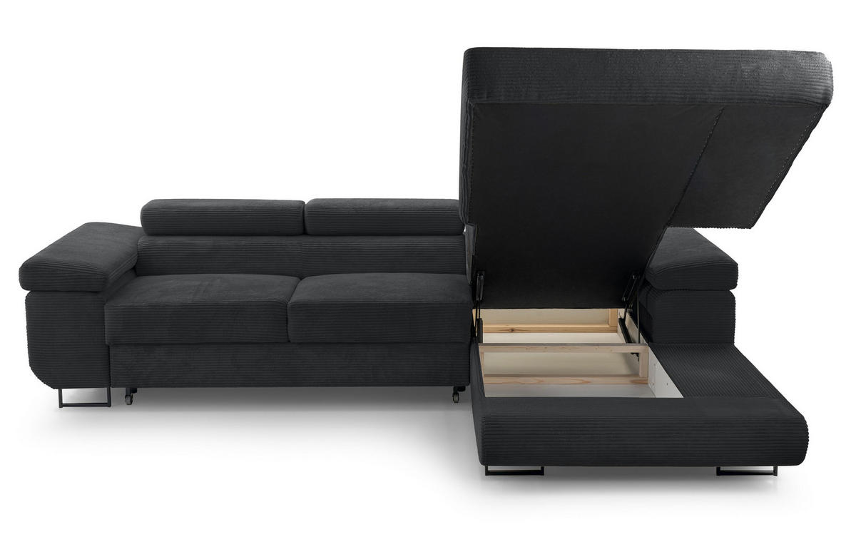 ECKSOFA L Form Arborio Dunkelgrau 280/203/90 cm Rechts mit Schlaffunktion - Schwarz, Textil/Metall (280/203cm) - AX Living