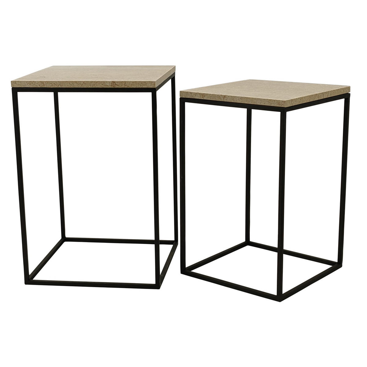 BEISTELLTISCH Volos Beige 41/41/61cm 2er-Set - Beige, Stein (41/41/61cm) - PTMD Collection