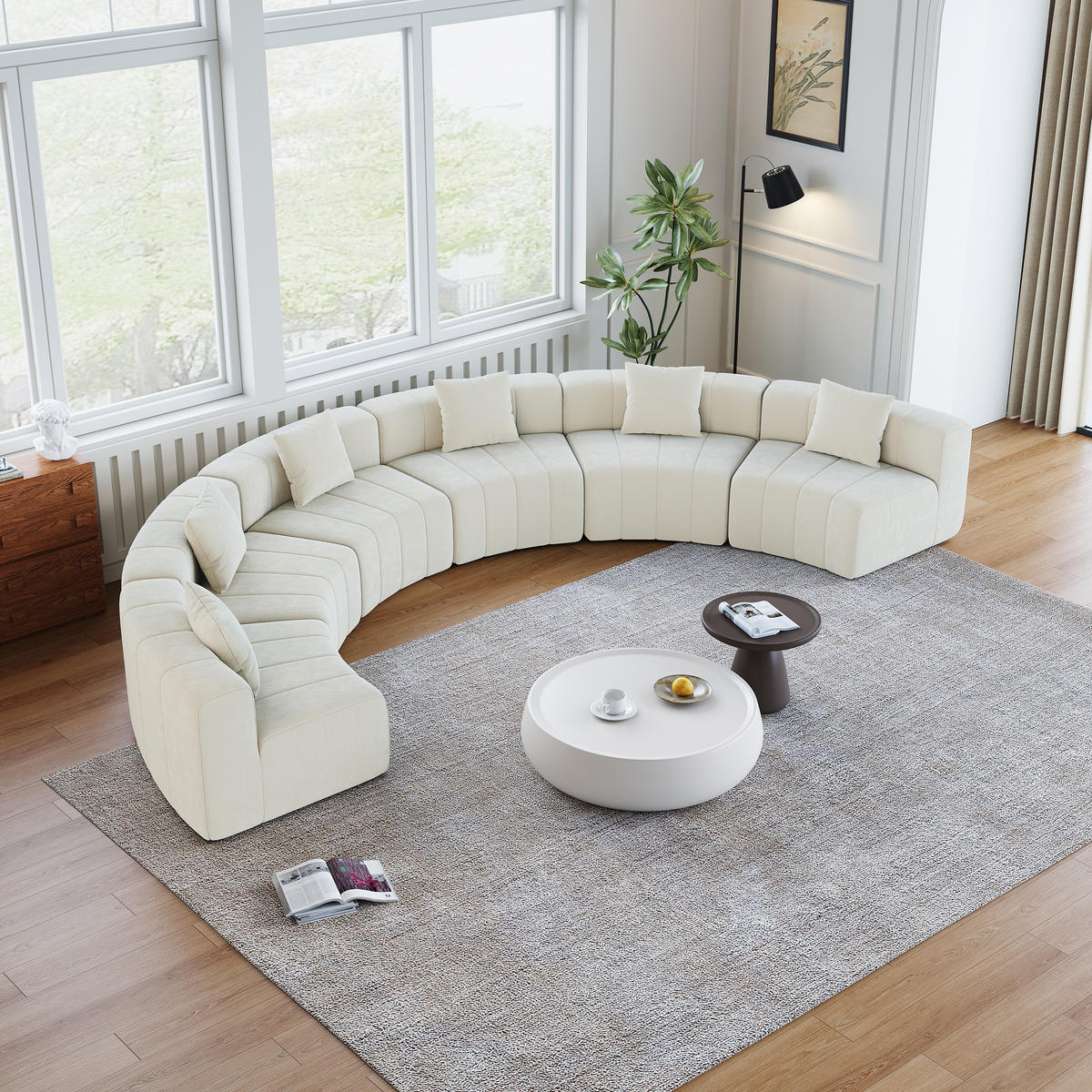 SITZGARNITUR Geschwungen modular 6-Sitzer mit 2 Kissen, DE-42718, Beige - Beige, Textil (444.5/73.6/83.5cm) - ComfortXL