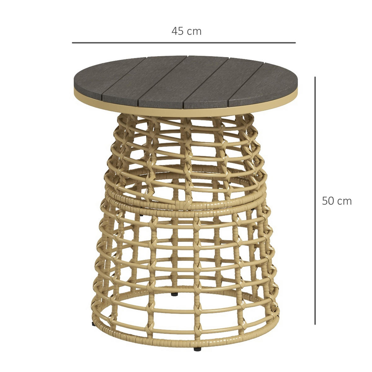 GARTENBEISTELLTISCH DE-13585 rund mit Composite-Platte Natur - Naturfarben, Kunststoff/Metall (45/45/50cm) - ComfortXL