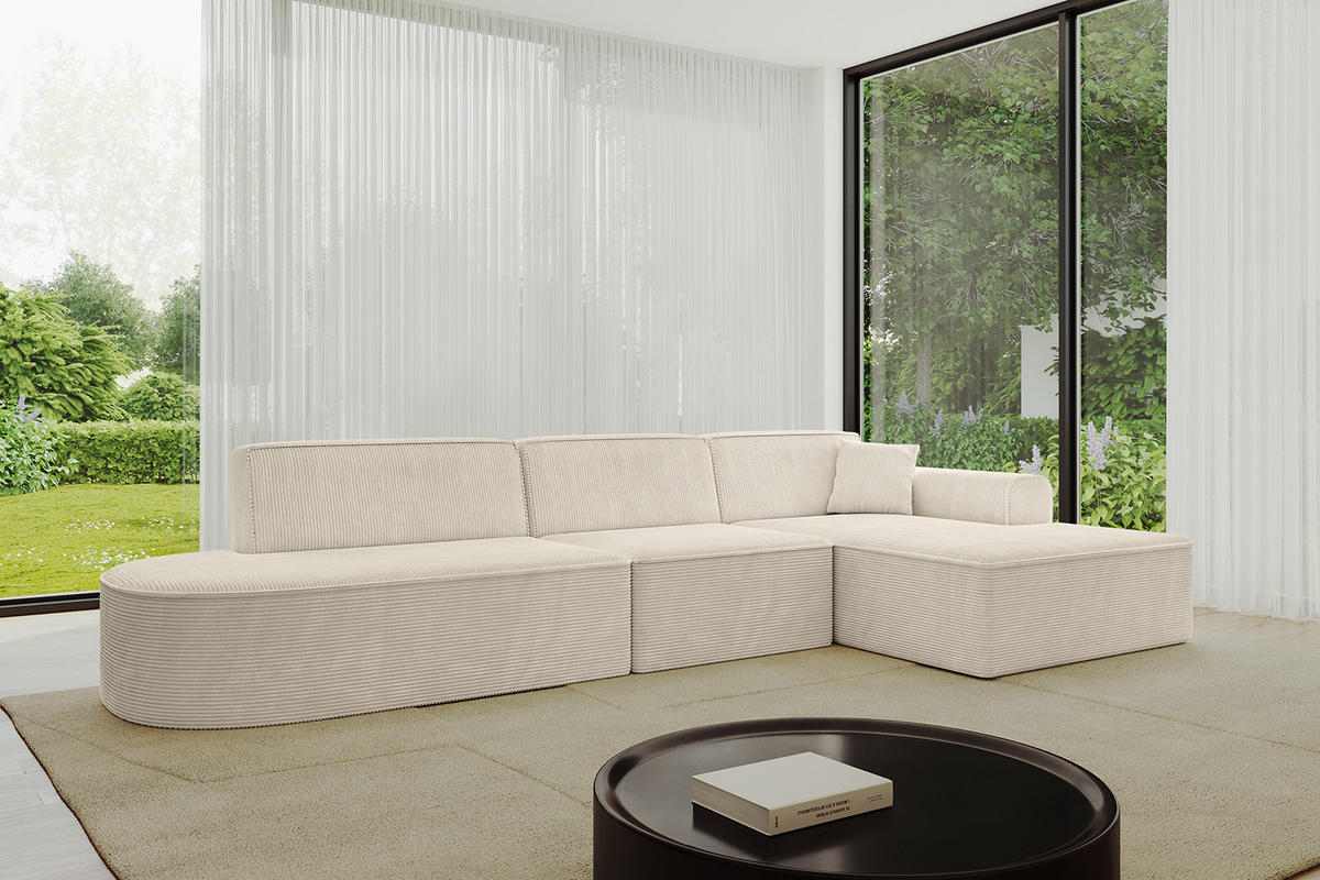 ECKSOFA Ottomane Rechts IREA-L2-v3 - 327x165x77 cm Beige - Beige, Holzwerkstoff/Textil (327/165cm) - ALTDECOR