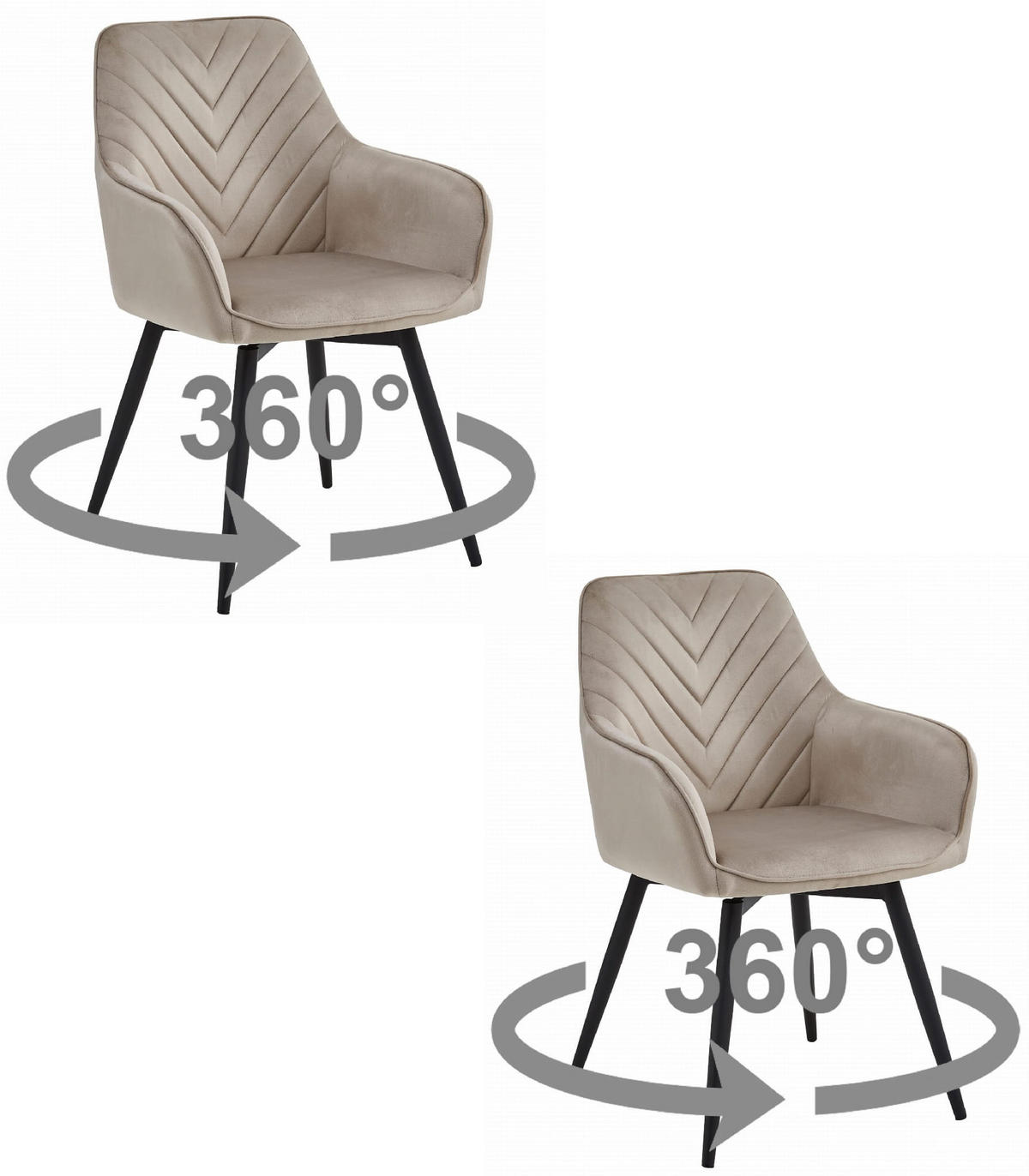 ESSZIMMERSTUHL 2-er Set WAAV360 dunkelbeiger Sitz, schwarze Beine - Beige/Schwarz, Textil (56/83.5/61cm) - Valora