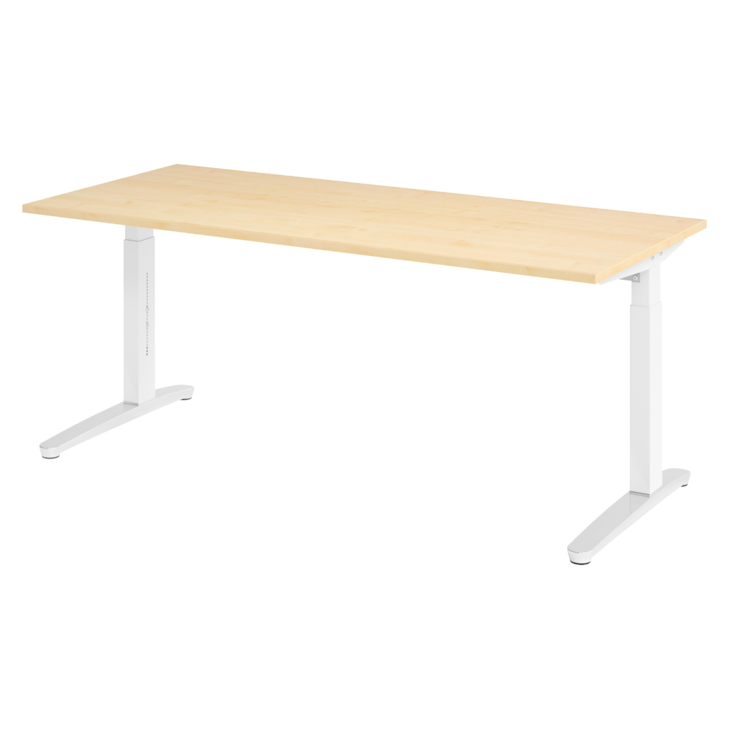 bümö Schreibtisch Ahorn, Weiß, Silber 180x74x80 cm