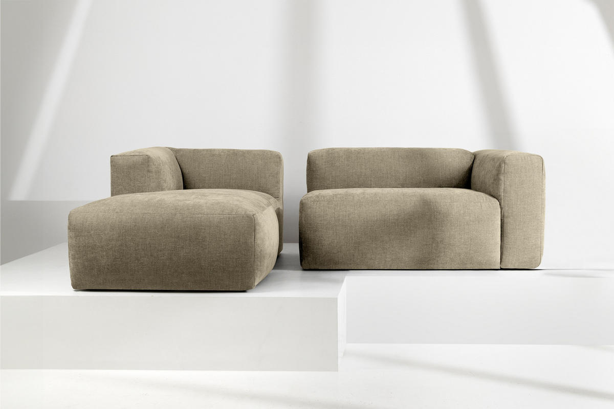 ECKMODULSOFA-LINKS BUFFO 3/4 Sitzer mit extrem weicher Sitzfläche, Gewebestoff, sandfarben - Sandfarben, Textil (237/180cm) - KONSIMO®