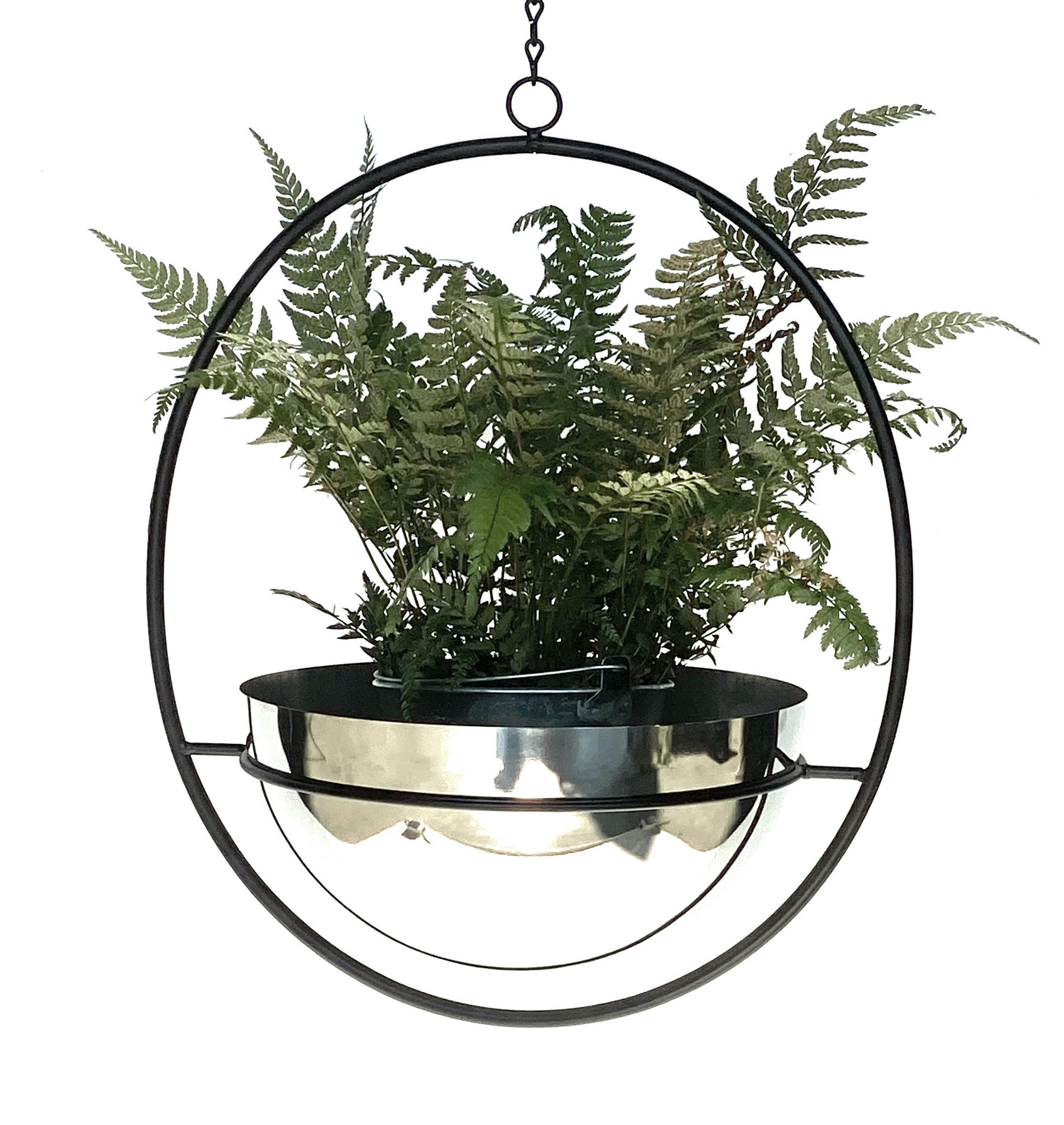 BLUMENAMPEL Innen Metall Wand 78 cm 96087 L mit Topf Silber - Schwarz, Metall (25/12.5/25cm) - DanDiBo