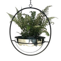 BLUMENAMPEL Innen Metall Wand 78 cm 96087 L mit Topf Silber - Schwarz, Metall (25/12.5/25cm) - DanDiBo